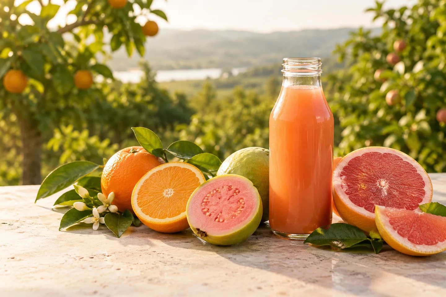 AI illustration of fruit and a fictional drink